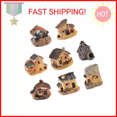 8 Pack Miniature Fairy Garden Stone House Resin Village House Fairy Garden Kits • $13