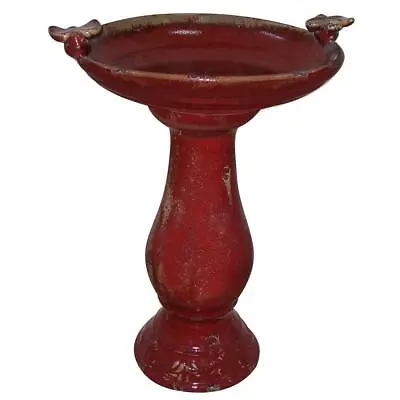 £83.67 • Buy Alpine Corporation Pedestal Birdbath Ceramic Sculpted Birds Bowl Outdoor Red