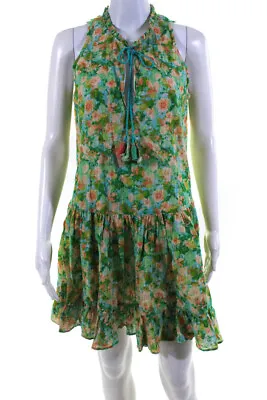 Shoshanna Womens Sleeveless Tiered Floral Tassel Pullover Dress Green Size M • $40.81