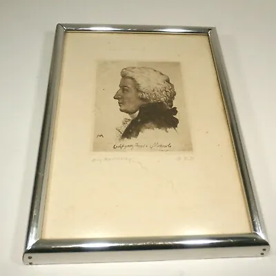 Vintage Ferdinand Michl Etching Wolfgang Amadeus Mozart Signed Framed Radierung • $75