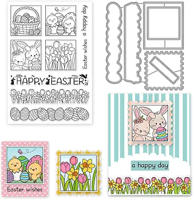 ORIGACH Easter Lace Stamps And Dies For Card Making Rabbit And Chicken Dies And • £8.56