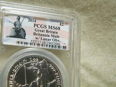 2014 PCGS MS68 Silver 2 Pounds Great Britain Britannia Mule WLunar Obv Auceb4h • $90.15