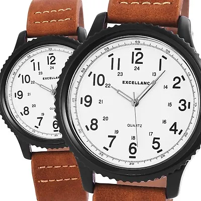 Excellanc Men's Watch White Braun Black Analogue Faux Leather Quartz • $64.33