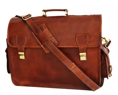 Men's Vintage Leather 18  Briefcase Brown Messenger Shoulder Satchel Laptop Bag • $85.07