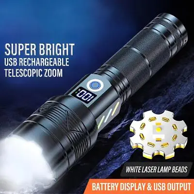 Super Strong LED Flashlight Zoom Rechargeable Torch Outdoor Camping Hunting Lamp • $19.12