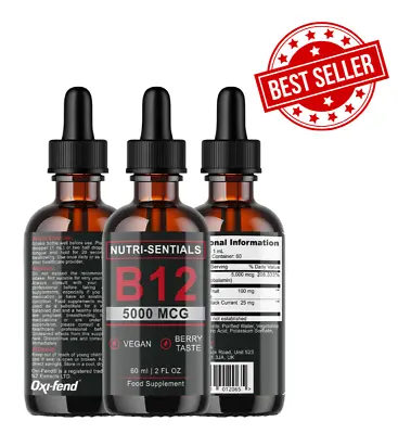 £15.99 • Buy Vitamin B-12 Liquid Drops - 5000 Mcg Methylcobalamin High Strength Supplement