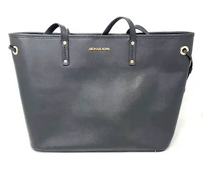 Michael Kors Jet Set Large Tote Saffiano Leather Black Shoulder Handbag • $130.49