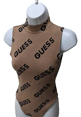 GUESS Logo Bodysuit Sweater Womens S Sleeveless Brown Black Y2K 90s 80s • $18.45