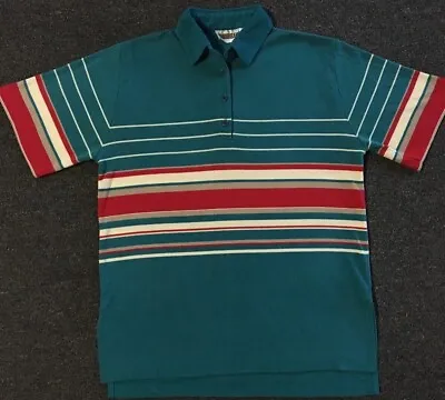 Vtg 80s Striped Polo Shirt S Surf Beach Grunge Vaporwave Skate OP Gotcha AOP 90s • $49.95