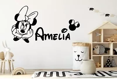 Large MINNIE/MICKEY MOUSE WALL STICKERS KIDS WALL ART  BEDROOM NAME BABY ROOM • £9.99