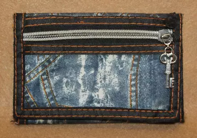 Tri-Fold Wallet - Denim With Zipper Coin Compartment And Plastic Outer Holder • $5