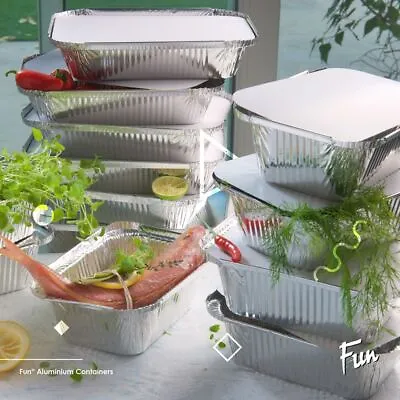 Foil Food Containers With Lids No.1 Aluminium Trays Takeaway Non-Toxic Microwave • £65.99