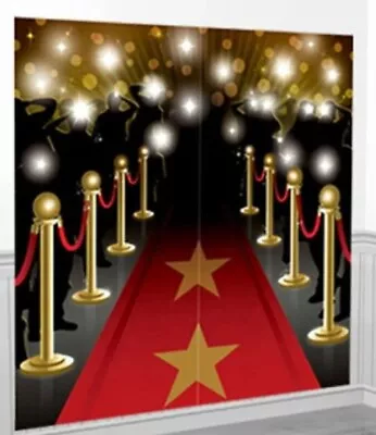 Hollywood Red Carpet PhotoBooth Scene Setter Backdrop Wall Decorating Kit  1.65m • £4.99