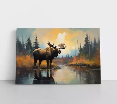 New Moose Painting Print On Canvas Wall Art Wildlife Animals Alaska Decor • $51.99
