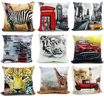 3d Photographic Cushion Cover Cushions Vintage Tiger London Girdar New York Wolf • £2.75