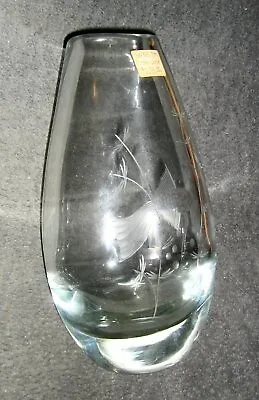 Kosta Boda Glass Vase Sweden Etched FishSwim GoldfishKoiSignedRare EX653 • $60