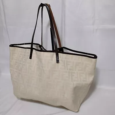 Fendi Tote Bag Zucca White Beige Woman Authentic Used Y436 • $199