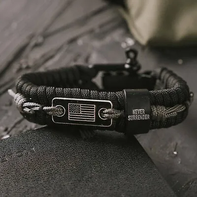 New  Never Surrender  Barbed Wire Design Black Survival Paracord Unisex Bracelet • $25