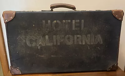 Vintage English 1930s Leather Accent Suitcase / Hotel California  • $160