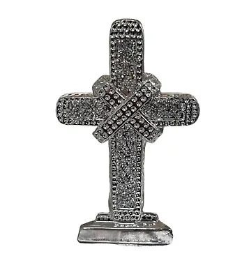 £22.99 • Buy Crushed Crystal Diamond Silver Cross Ornament Shelf Sitter Bling Home Decor 