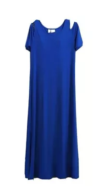 Chico's Cold Shoulder Maxi Dress Size 3 Cold Side Slit Royal Blue • $29.99