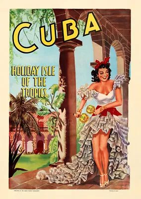 Holiday Isle Tropics Vintage Cuba Travel Advertising Giclee Canvas Print 14x20 • $36