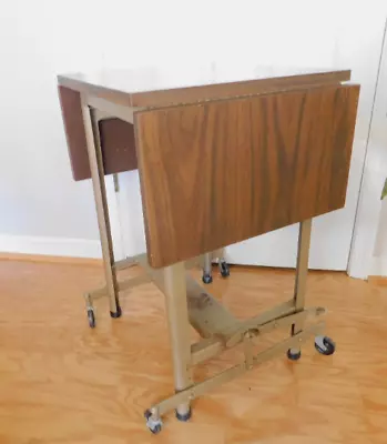 Vtg. Industrial Typewriter Table USA  Metalstand Hi-Lo  Drop Leaf  Formica Top • $190