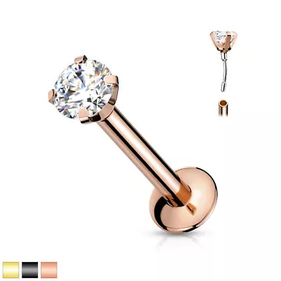 1pc Push In Prong Set Gem 16g Labret Monroe Stud Lip Ring Helix Ear Cartilage • $8.50