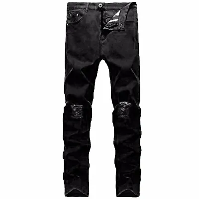 FASHIO Mens Denim Ripped Skinny Fit Stretch Slim Fit Biker Pants Destroyed Jeans • $21.84