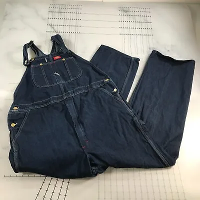 Dickies Bib Overalls Mens 40x32 Dark Blue Denim Gold Buttons Straps Thick Baggy • $34.99