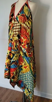 Vintage Halter Scarf Dress Colorful Flowy Handkerchief Sun Dress Erica Brooke • $20