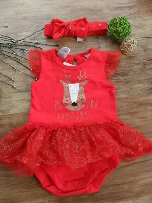 BABY CHRISTMAS ROMPER & HEAD BAND  Size 0 • $15