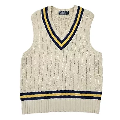 Polo Ralph Lauren Vintage Cable Knit Vest Jumper Cream Men's Large  • £110