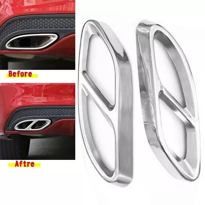 2x Gloss Silver Exhaust Muffler Tip Stainless Cap Outlet Fits 15-20 W205 C300 • $72