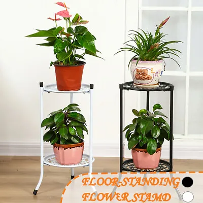 2 Tier Metal Plant Flower Holder Pot Stand Bonsai Display Rack Planter Shelf UK • £8.39