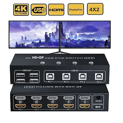 Dual Monitor HDMI Displayport KVM Switch 4X2 2X2 4K@60Hz USB DP HDMI KVM Switch • $137.45