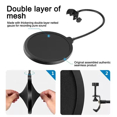 Microphone Pop Filter Mask Shield Mic Dual Layer Wind Screen With Gooseneck Clip • $8.63