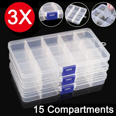 £4.59 • Buy 3X Transparent 15 Removable Sections Organiser Compartment Boxes Plastic Divider