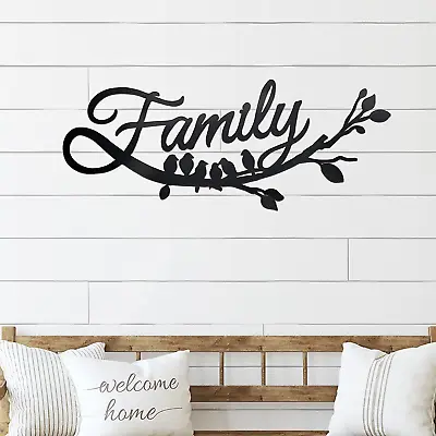 Family Wall Decor Metal Family Sign Cursive Word Family Wall Sign Black Iron Hom • $26.68