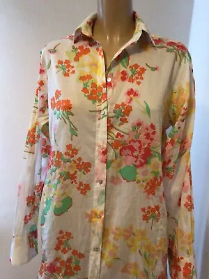 ZARA Ladies 100% Cotton Floral Shirt Blouse XS UK 8 Long Roll Tab Sleeve VGC • £10.50
