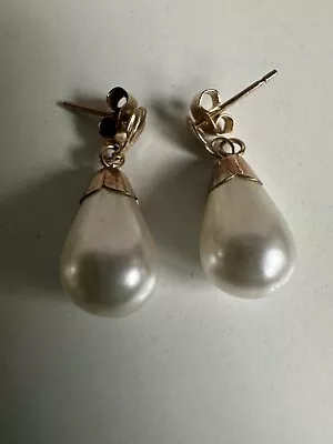Vintage 9ct Gold Faux Pearl Drop Earrings  • £25