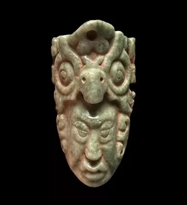 Pre-Columbian Maya Jade Pendant With Bird Headdress • $2000