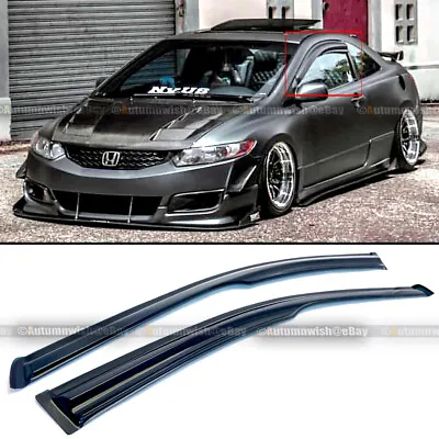 3D Wavy Black Tinted Window Visor For 06-10 Civic 2dr Coupe Mugen Style • $34.79