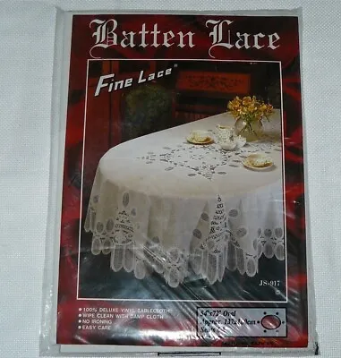 Vintage Batten Lace Fine Lace Vinyl Tablecloth 52  X 70  Oval White NOS • $37.96