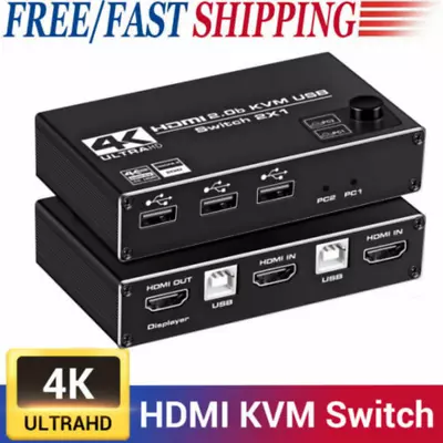 4K HDMI KVM Switch 2 Port USB KVM Switcher 4K@30Hz For PC Sharing Keyboard Mouse • $33.95