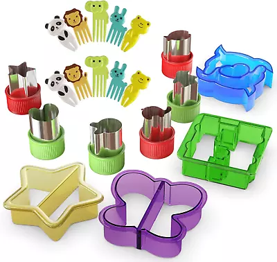 FUNUTTERS Sandwich Cutters For Kids With Cute Food Picks 20 Pc. Set Animal Cut • $19.49