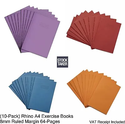 (10-Pack) Rhino A4 School Exercise Books 8mm Ruled Margin 64-Pages (VAT Incl) • £7.95