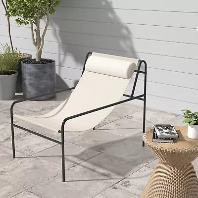 Outdoor Sling Lounge Chair W/ Removable Headrest Pillow Breathable Seat Balcony • $64.99