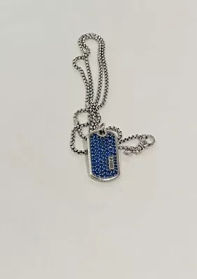 $299 • Buy David Yurman Silver Exotic Stones Pave Blue Sapphire Dog Tag 19mm X 34mm Pendant