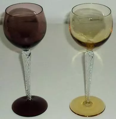 2 Stunning Stylish Coloured Glass Air Twist Stem Wine Glasses • £14.99